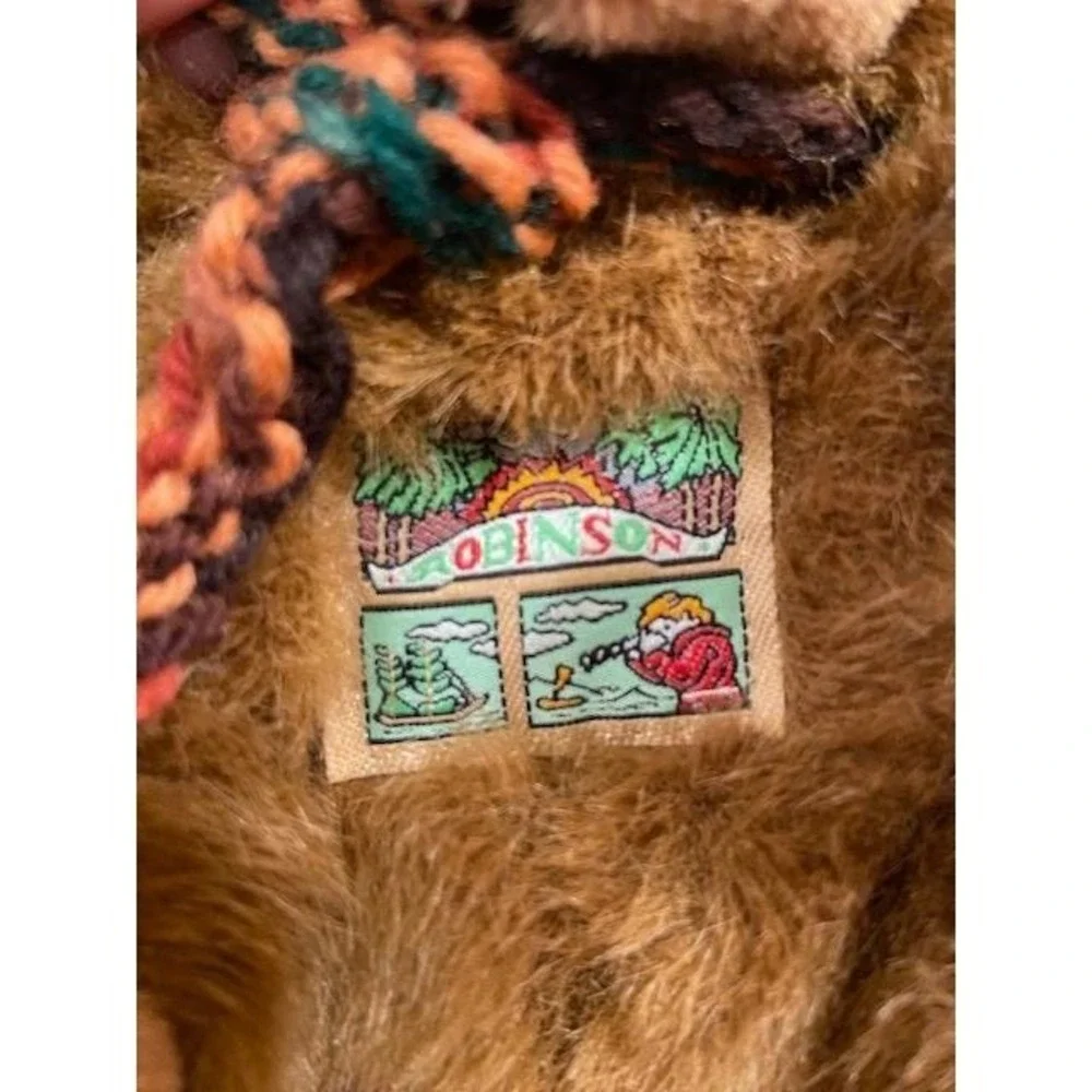 Vintage Robinson Plush Monkey Brown Shaggy Long Tail Stuffed Animal with Scarf